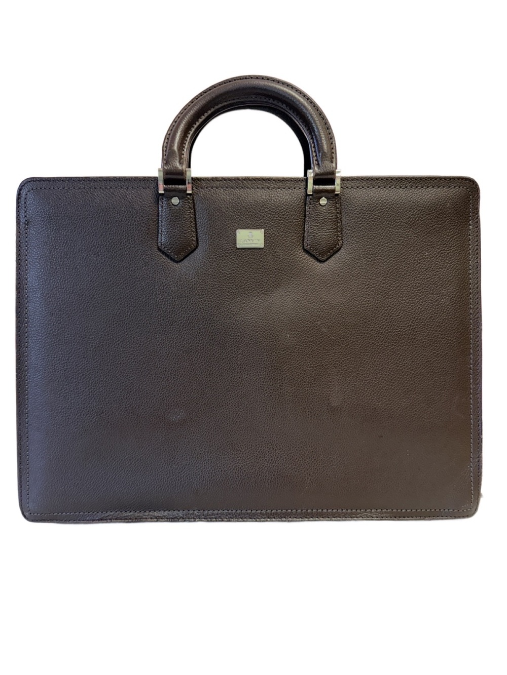Lanvin Collection Slim Dark Brown Leather Briefcase Attaché Silver Hardware